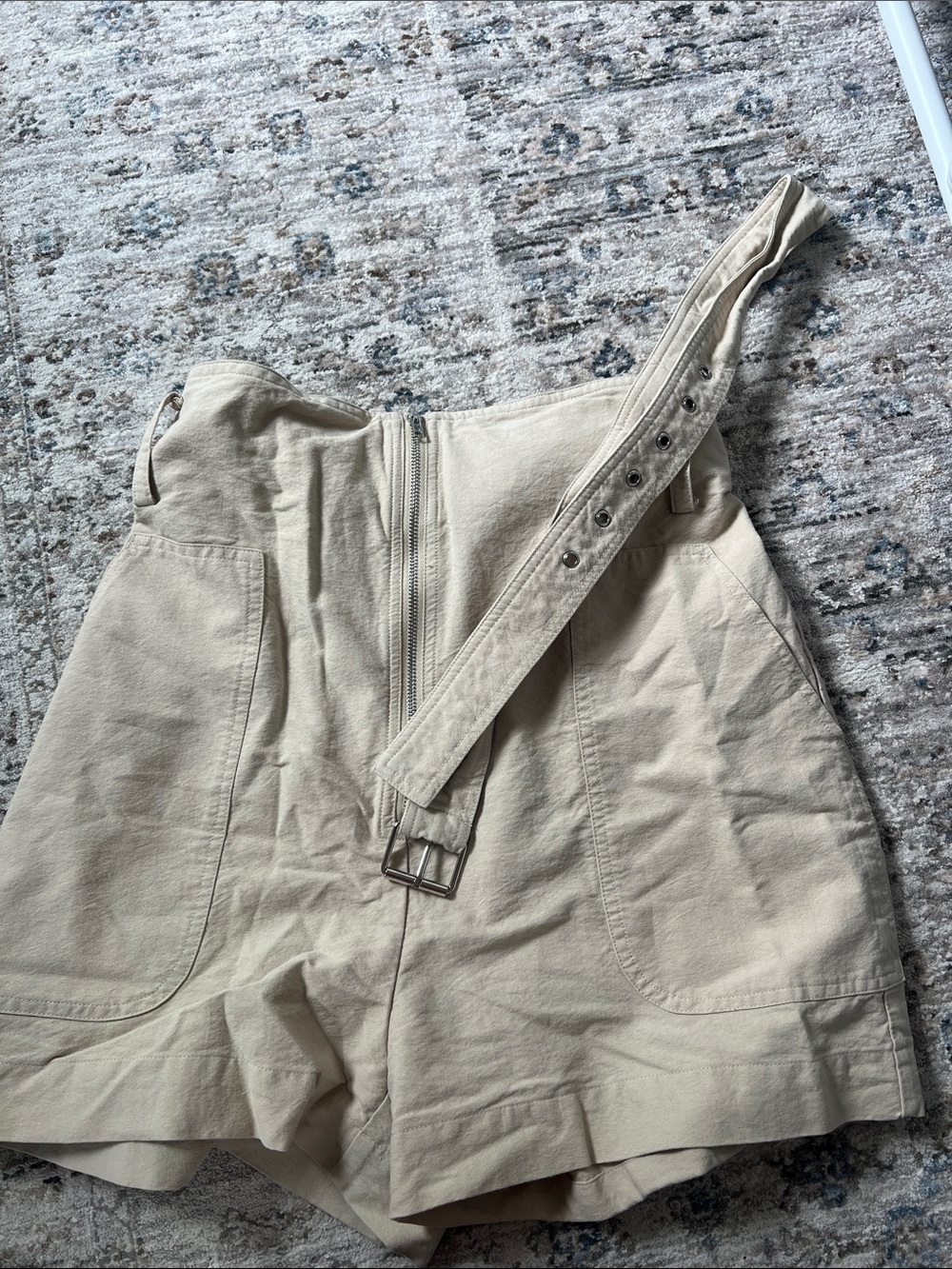 Elodie Beige Paperbag Waist Shorts with Belt